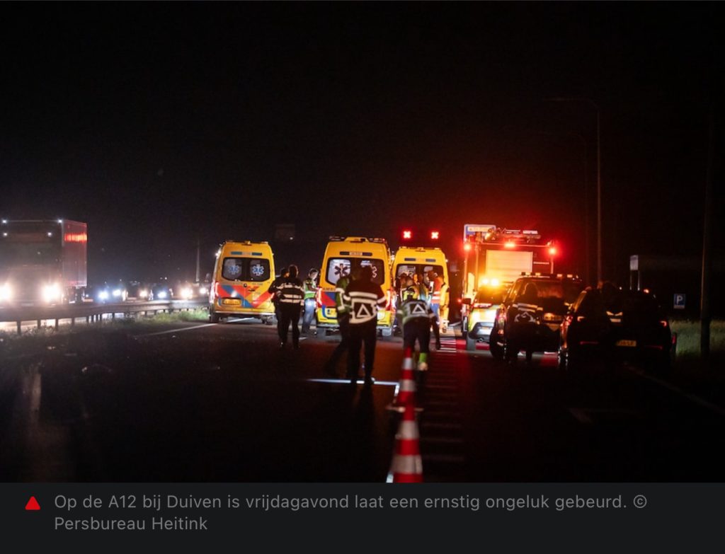 Ernstig ongeval op de A12 bij Duiven door spookrijder