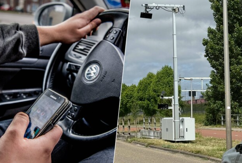 Nieuwe flitspaal telefoon beboet in de auto